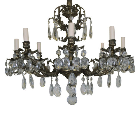 Spanish Six Light Brass Chandelier with Crystals