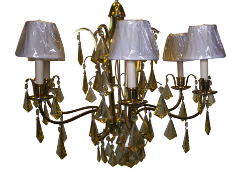 Swedish Brass Chandelier with Yellow Crystals