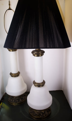 Pair of White Milk Glass Lamps